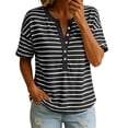 thumbnail image 2 of Womens T-shirts Zaewscy Women's Striped V-Neck Button Loose Casual Summer Short-Sleeve T-Shirt, 2 of 8