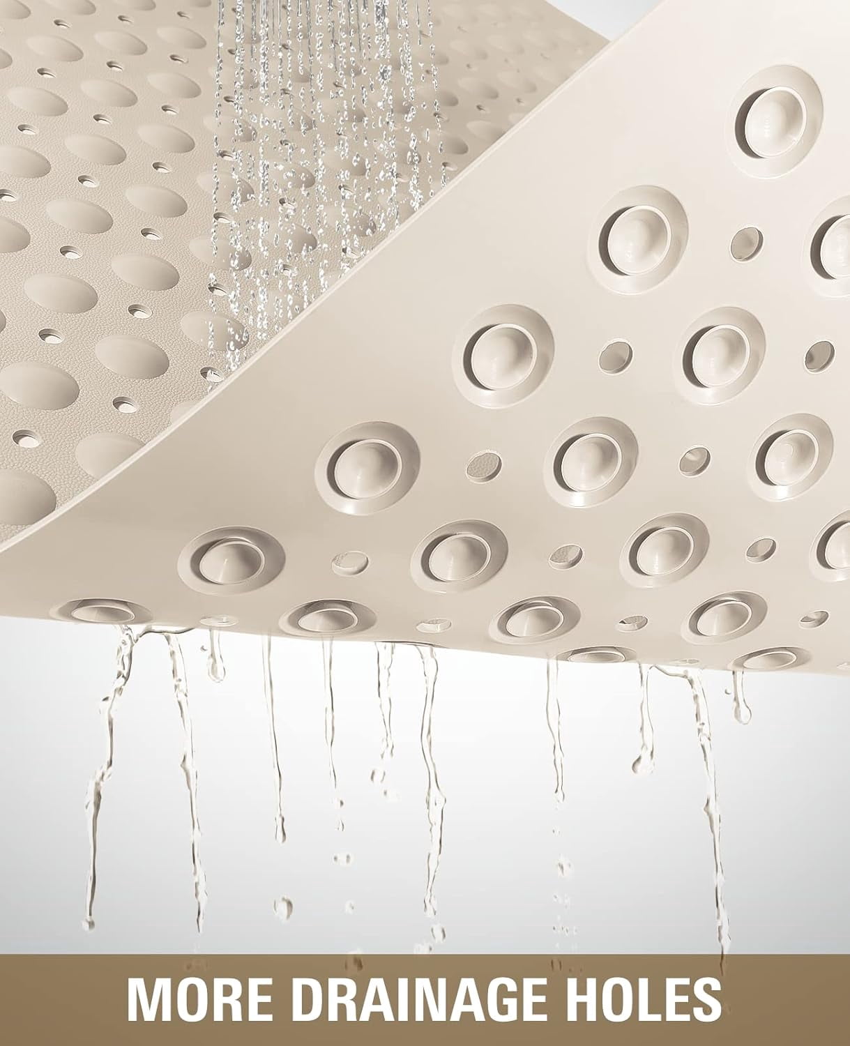Yolife Shower Mat 31.5"x31.5" - TPE Non-Slip Bath Mat/Suction Cups & Drain Holes, Heavy Duty for Shower Stall, Odor-Free,Beige