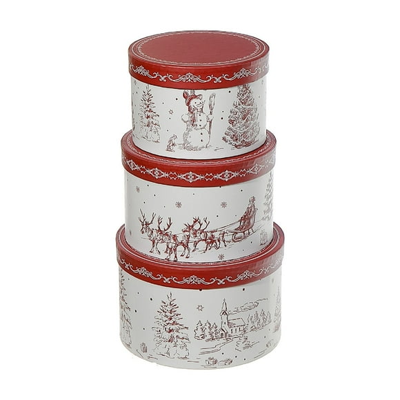 Round Nesting Boxes (Winter Scene) (Set Of 3)