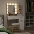 thumbnail image 4 of Lifewit White-Gold Vanity Set with LED Lights, Luxury Makeup Desk with Charging for Women, Teenagers, 4 of 10