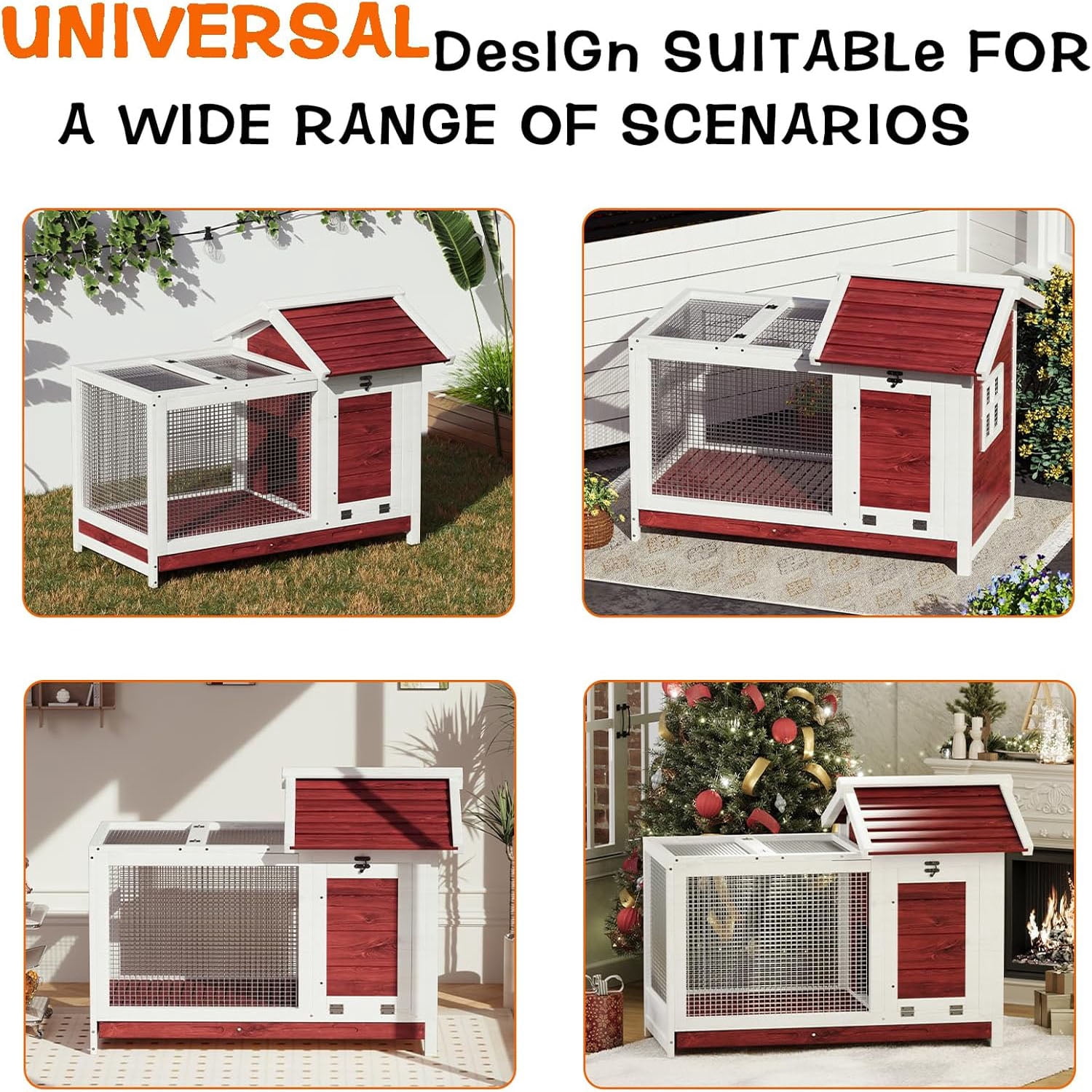 Ataujin Large Outdoor Rabbit Hutch, 2-Story Bunny Cage with Removable Wire Netting, Wooden Pet House, Waterproof Roof & Pull-Out Tray& Anti-Chew Metal Frame Ramp