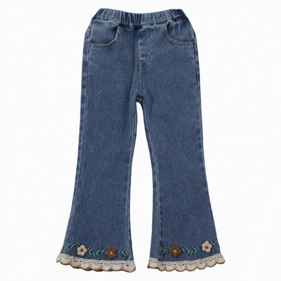 JUMEYU Toddler Girl Jeans Girl's High Waisted Flare Leg Jeans Split Hem Denim Pants with Pockets 6 12 Months (Blue,6-12 Months)