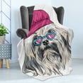 thumbnail image 4 of Indie Soft Flannel Fleece Throw Blanket, Lion Bichon Lowchen Breed Dog with Heart Shaped Glasses and French Hat Print, Cozy Plush for Indoor and Outdoor Use, 50" x 70", Grey Pink Blue, by Ambesonne, 4 of 5