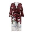 thumbnail image 3 of Yuyamidu Christmas Robes for Women Snowman Bathrobe Sleepwear Snowflake Mid-Length Night Robe Size M Red Black Stripes Long Sleeves Kimono Robe with Waist Belt, 3 of 7