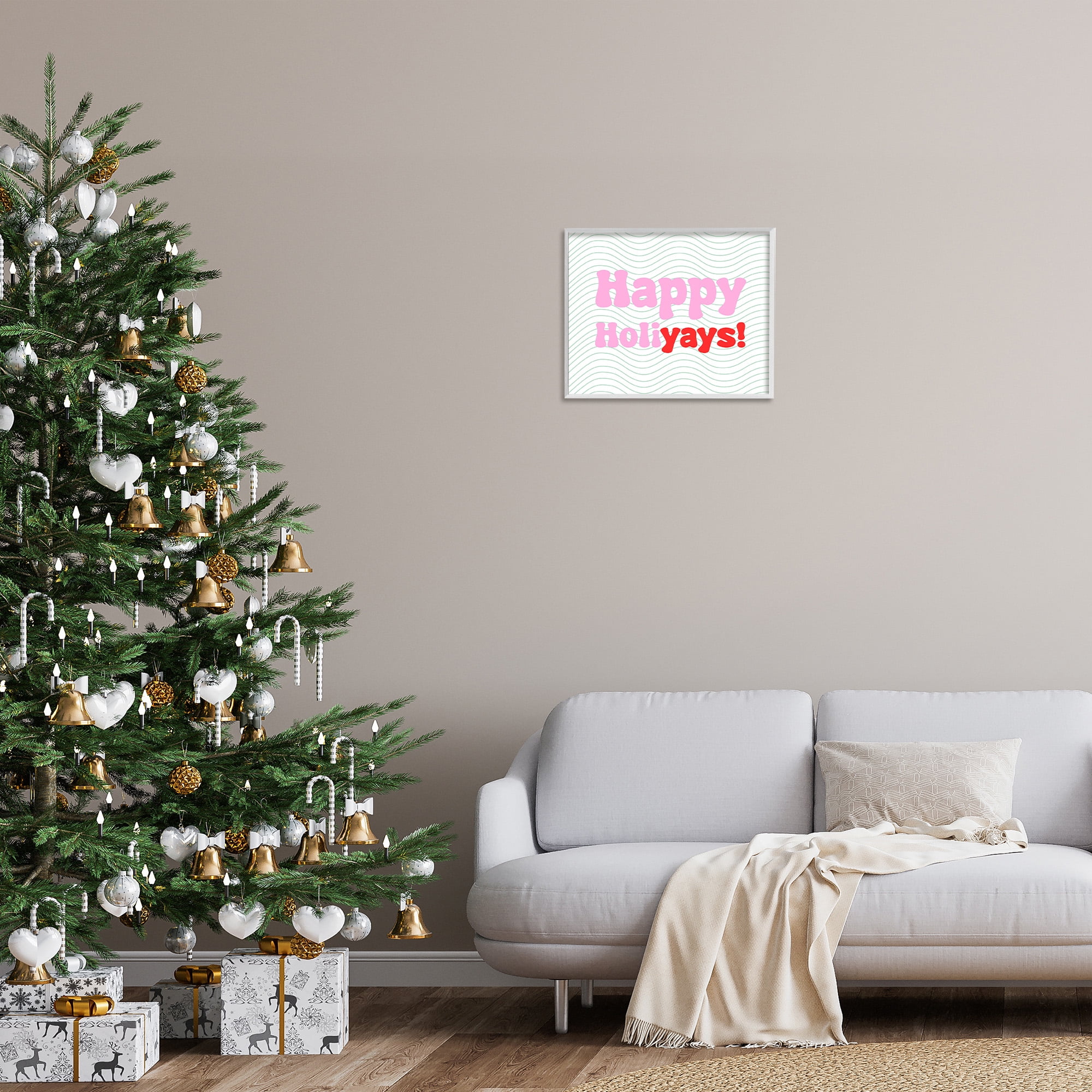 Stupell Industries Happy Holiyays Patterned Holiday Painting White Framed Art Print Wall Art, 20 x 16