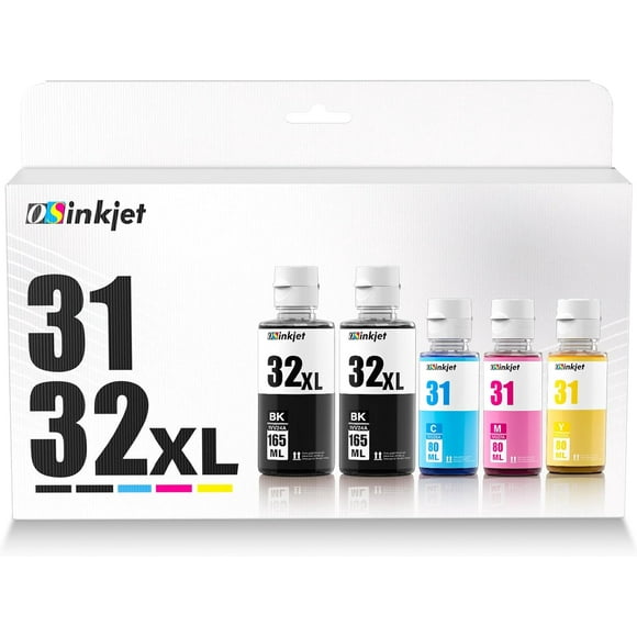TRAHOO-31 Ink Bottle Set, 32XL Black Ink Bottle Compatible for HP Smart Tank 7602 6001 5101 5000 7300 7301 520 580, 31 32 XL Ink Bottles Set for Smart Tank Plus 651 551 Refill