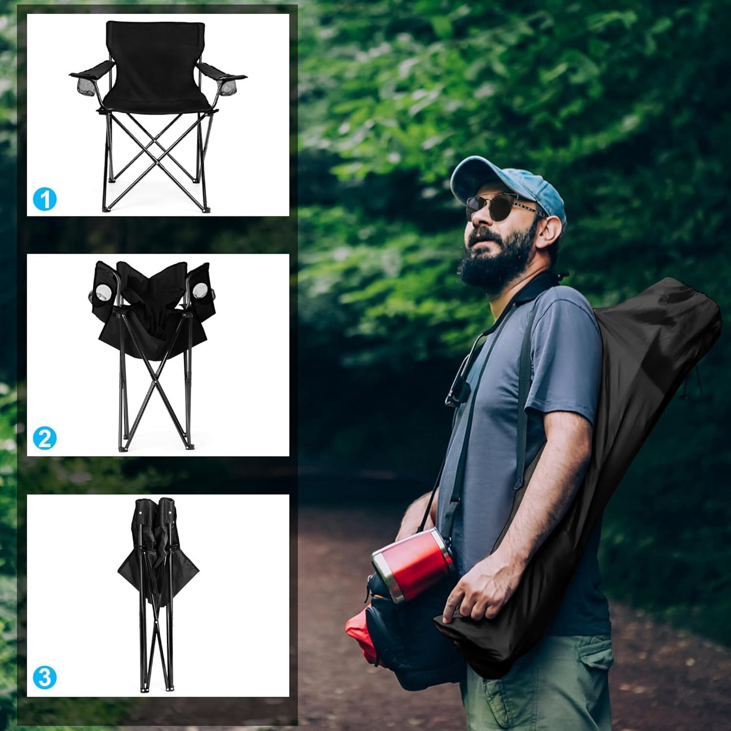 Foldable Camping Chair Set of 2, Folding Camp Chairs for Adults, Large Portable Lawn Chair for Outdoors Fishing, Hiking, Travel, Picnic, Beach, Supports 275lbs & Include Storage Bags