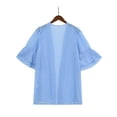 thumbnail image 3 of Frontwalk Women Cardigan Ruffle Sleeve Shirt Double Layer Cover Up Women's Casual Kimono Sheer Tops Blue L, 3 of 8