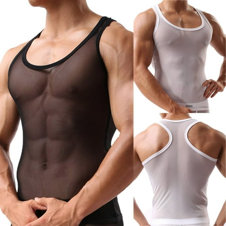 Ukumplol Mens Tank Top Lace Underwear for Women Men s Underwear Mesh Breathable Shirts Men s Sleeveless Sleepwear See Through Mesh Vest Casual Silk Pajamas for Women Mens Underwear White 3XL