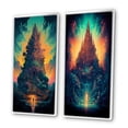 thumbnail image 3 of Designart "Dreamy Rainbow Landscape Ancient Temple Setting" Christianism Framed Wall Art Set Of 2 - Traditional Blue Frame Gallery Set For Office Decor, 3 of 6