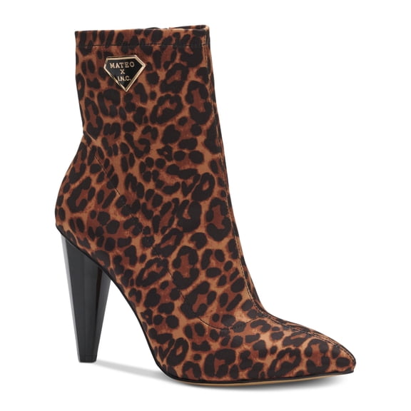 MATEO BY INC Womens Brown Animal Print Stretch Luisa Pointed Toe Zip-Up Dress Boots 8 M