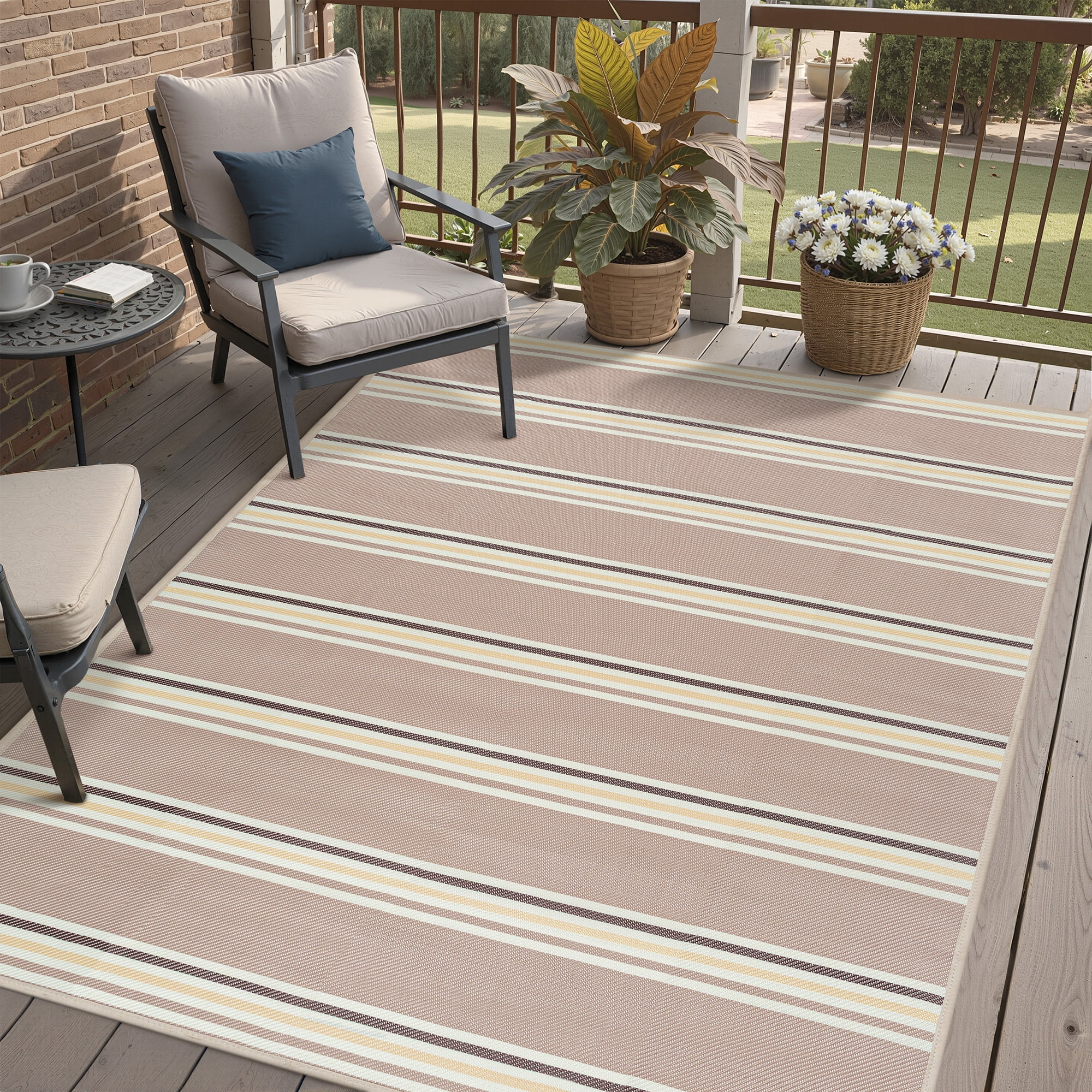 BERTHMEER 8'x10' Outdoor Rugs on Sale Clearance Waterproof Patio Rugs Plastic Straw Rugs for Camping Porch Deck RV Rugs outside，Beige Coffee Color Multi-color