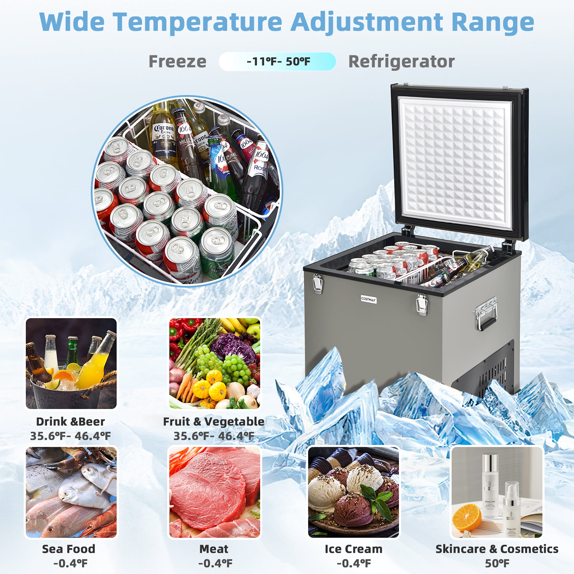 Costway Energy Efficient Refrigerators with Baskets, Grey, 47.5 lb