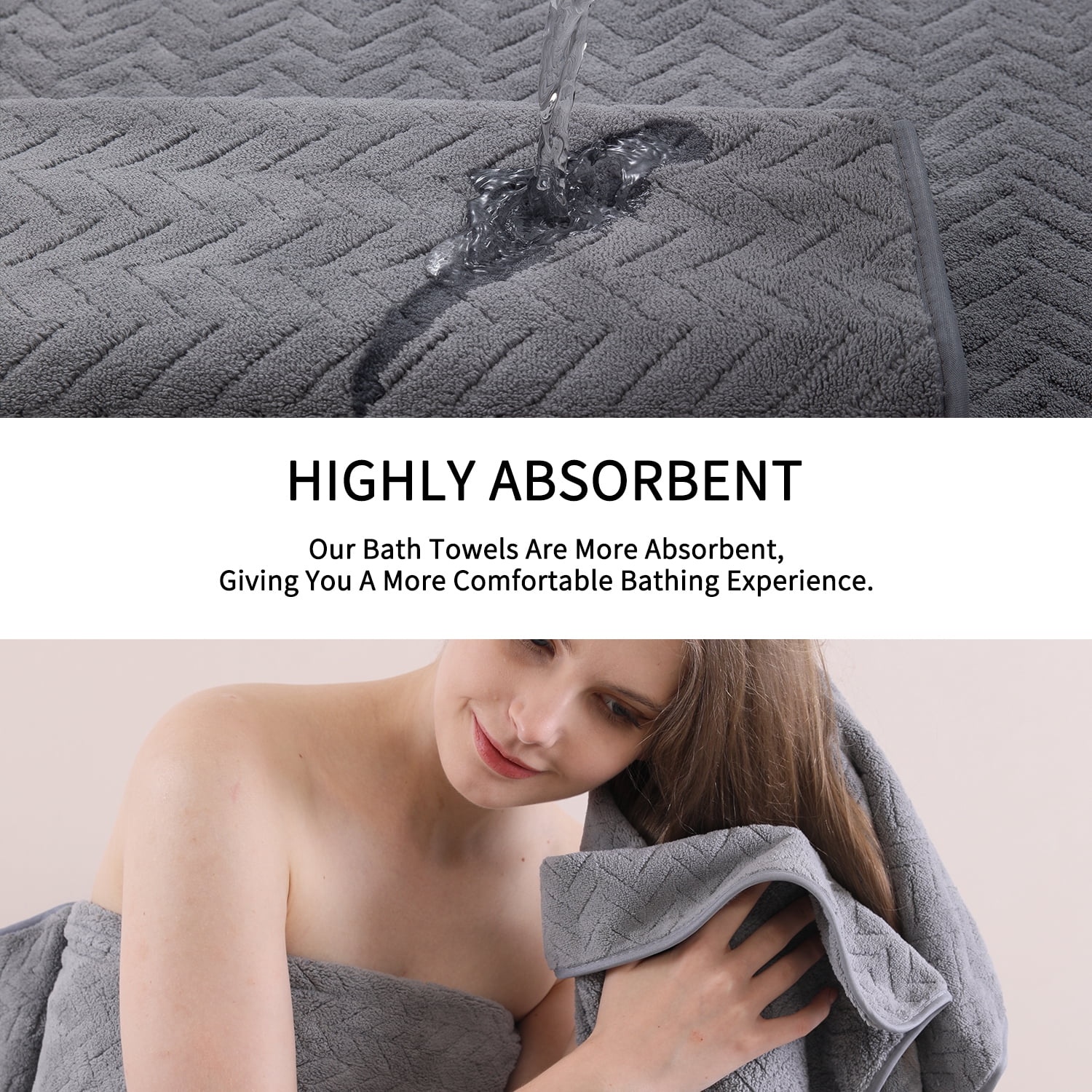 Beartech 3 Pack Microfiber Bath Towel Set Soft & Quickly Dry Bathroom Towel,Super absorbent Plush Bath Sheet Towel Oversized Towels Hotel Shower Towel-Dark Gray