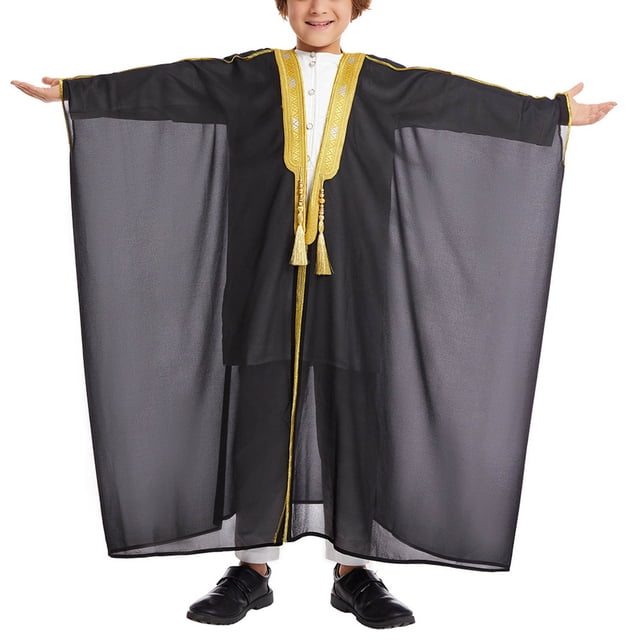 Premium Boys Arabic Thobe Robe - Breathable Muslim Attire | Trendy Middle Eastern Long Sleeve Tunic