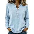 thumbnail image 2 of Dwellite Women Henley Long Sleeve Fall Sweaters Lightweight Business Casual Work Button Pullover Sweater Tops Soft 2026 Spring Winter Sky Blue XL, 2 of 7