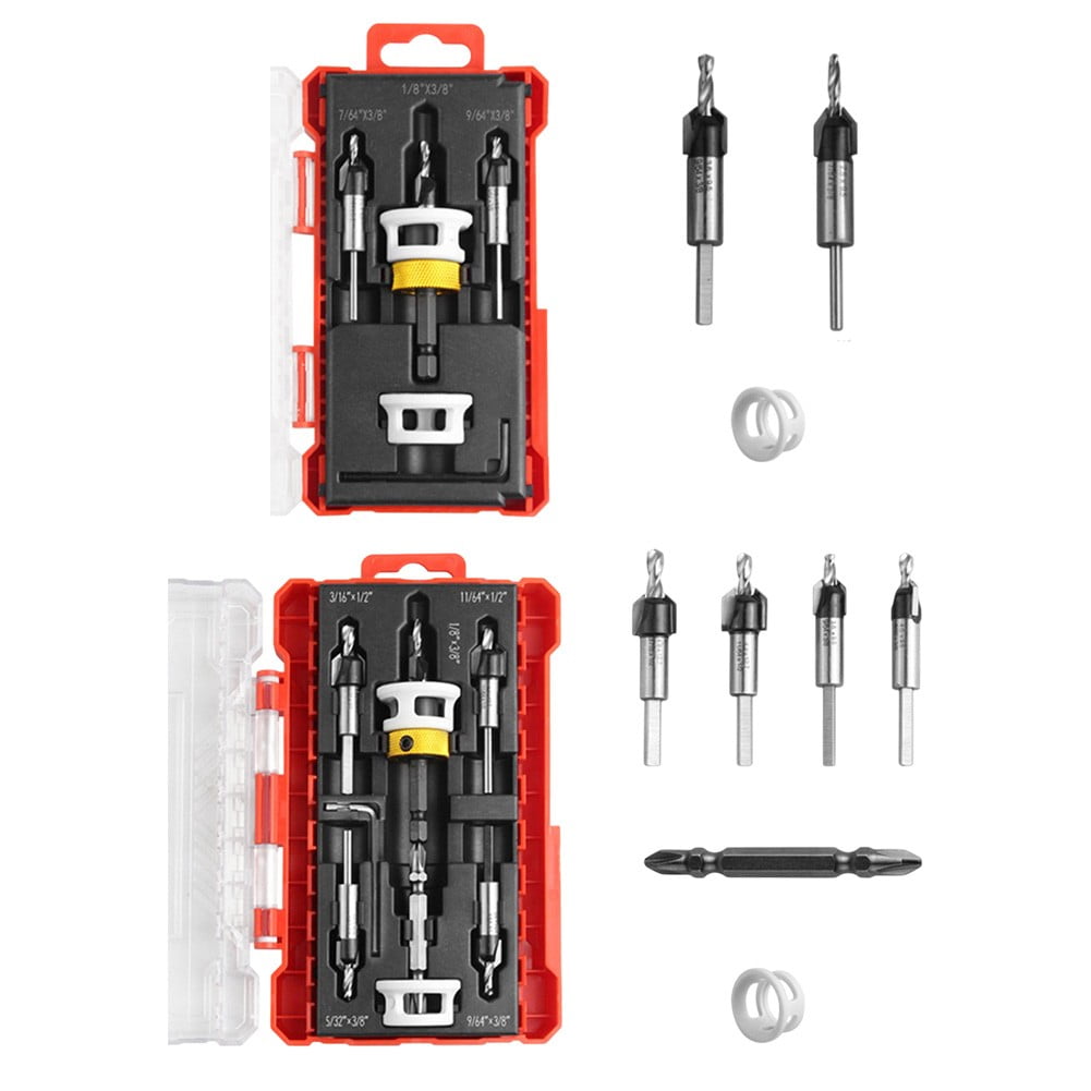 BUYISI 5Pcs Countersink Drill Bits Set with Low Friction Depth Stop Woodworking Tool 5pcs