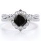 thumbnail image 1 of JeenMata Anillo Nupcial con Pavé Infinito de Moissanita y Diamantes Negros Cultivados en Laboratorio de Talla Cojín de 1,5 Quilates Engastado en Oro Blanco de 18 K sobre Plata, 1 of 6