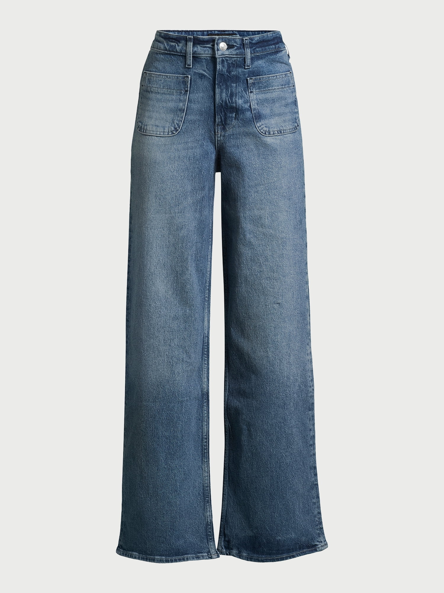 Free Assembly Women's and Women's Plus Wide Leg Jeans with Patch Pockets, 30", 32", and 34" Inseams, Sizes 0-26W