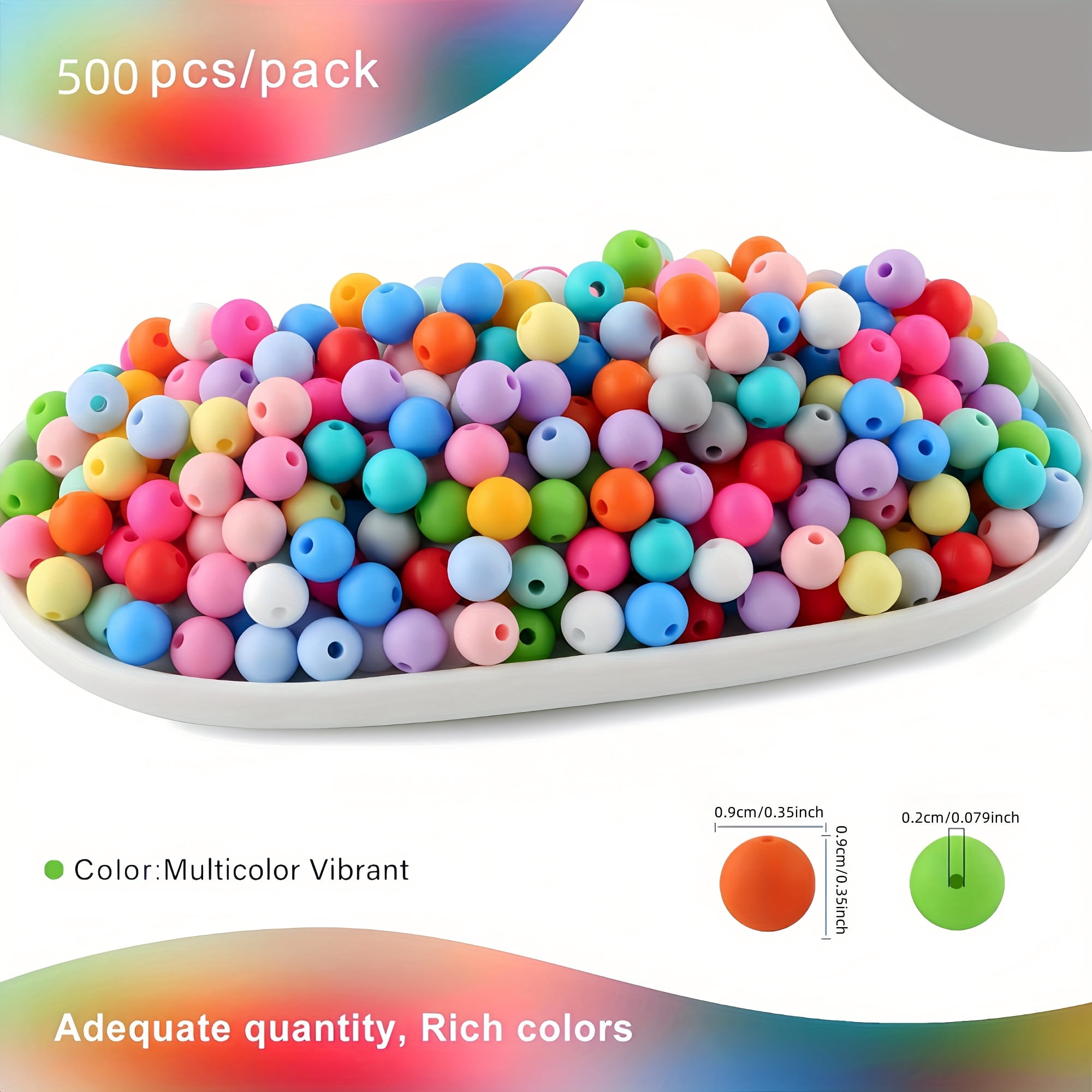 LOFCA Jewelry Making 500pcs Mixed Color 9mm Silicone Beads for Necklace and Bracelet Making