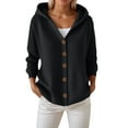 thumbnail image 2 of ZHOGXU Women's Hooded Cardigan Long Sleeve Open Front Buttons Solid Color Knit Comfortable Slim Fit Coat Jacket For Casual Daily Wear Black L, 2 of 4