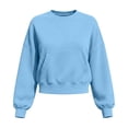 thumbnail image 7 of Womens Crewneck Cropped Sweatshirts Long Sleeve Pullover Tops with Pocket,Solid Color Pullover Top,Ladies Oversized Sweater Blue XXL, 7 of 7