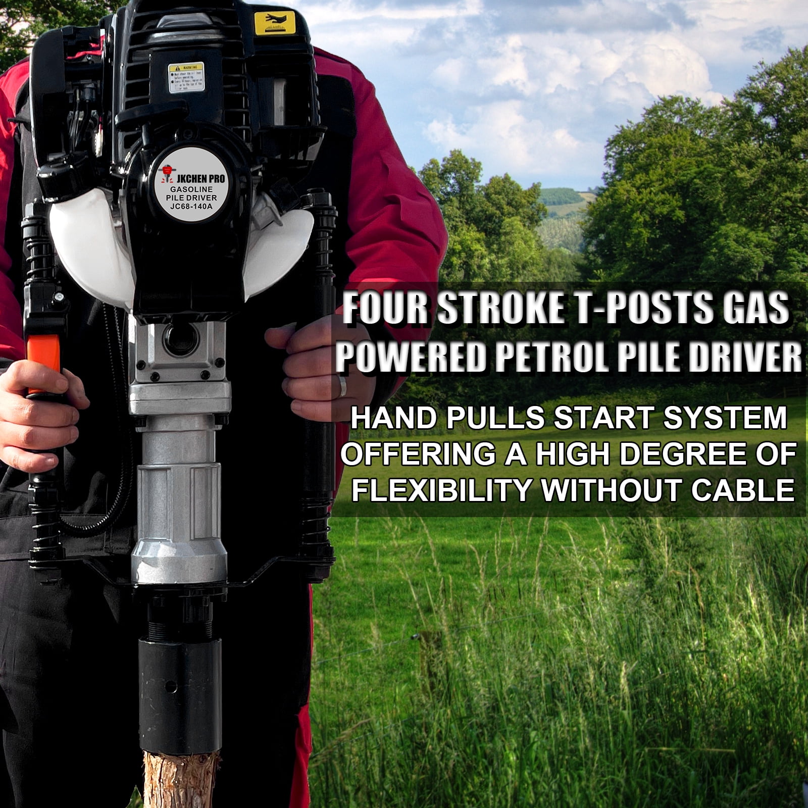 4 Stroke 38CC JKCHEN PRO Gas Powered T Post Driver Hammer Drills, Gasoline Pile Driver Fencing Tool Machine