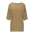 thumbnail image 5 of Lenpel Women's 3/4 Sleeve Sweaters Plus Size Boat Neck Loose Casual Knitted Pullover Tunic Tops Fashion Fall Outfits, 5 of 6