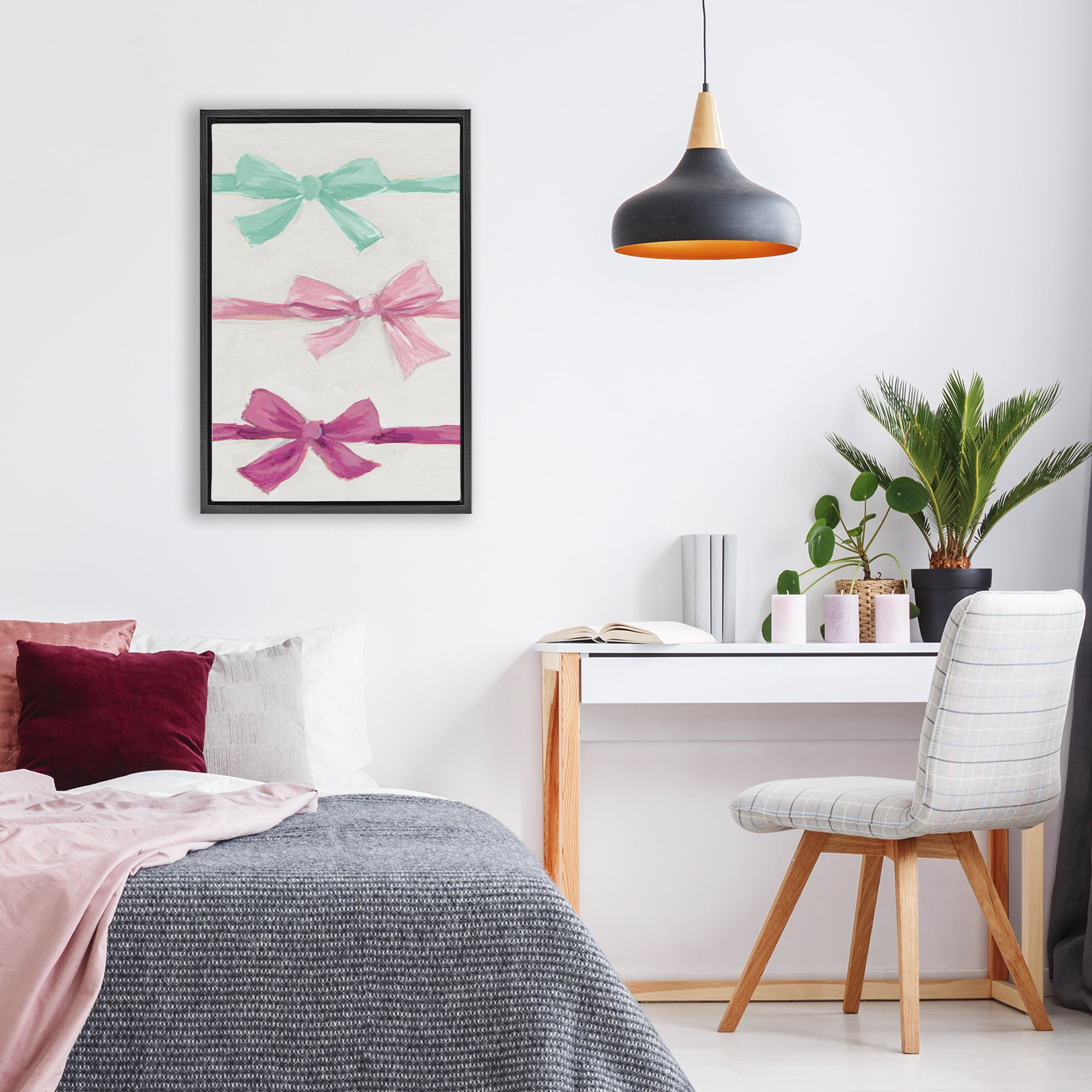 Stupell Industries Ribbon Bows Trio Black Framed Floater Canvas Wall Art, design by Lanie Loreth