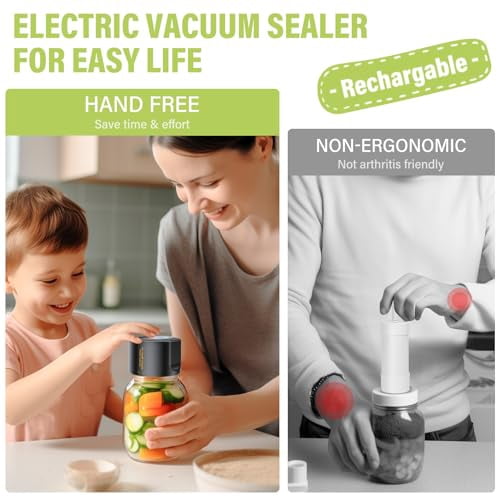 2026 New Vacuum Sealer Kit: Electric Jars Vacuum Sealer with Canning Attachment - Handheld Vacuum Sealing Containers - Fits Wide & Regular Mouth  Lids - Compatible with Food Saver Storage(White)