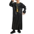 thumbnail image 6 of Mercatoo Boys Muslim Clothing Kids Prayer Outfits Long Sleeve Eid Dresses Embroidered Thobe Solid Color Crewneck Arabic Abaya, 6 of 9