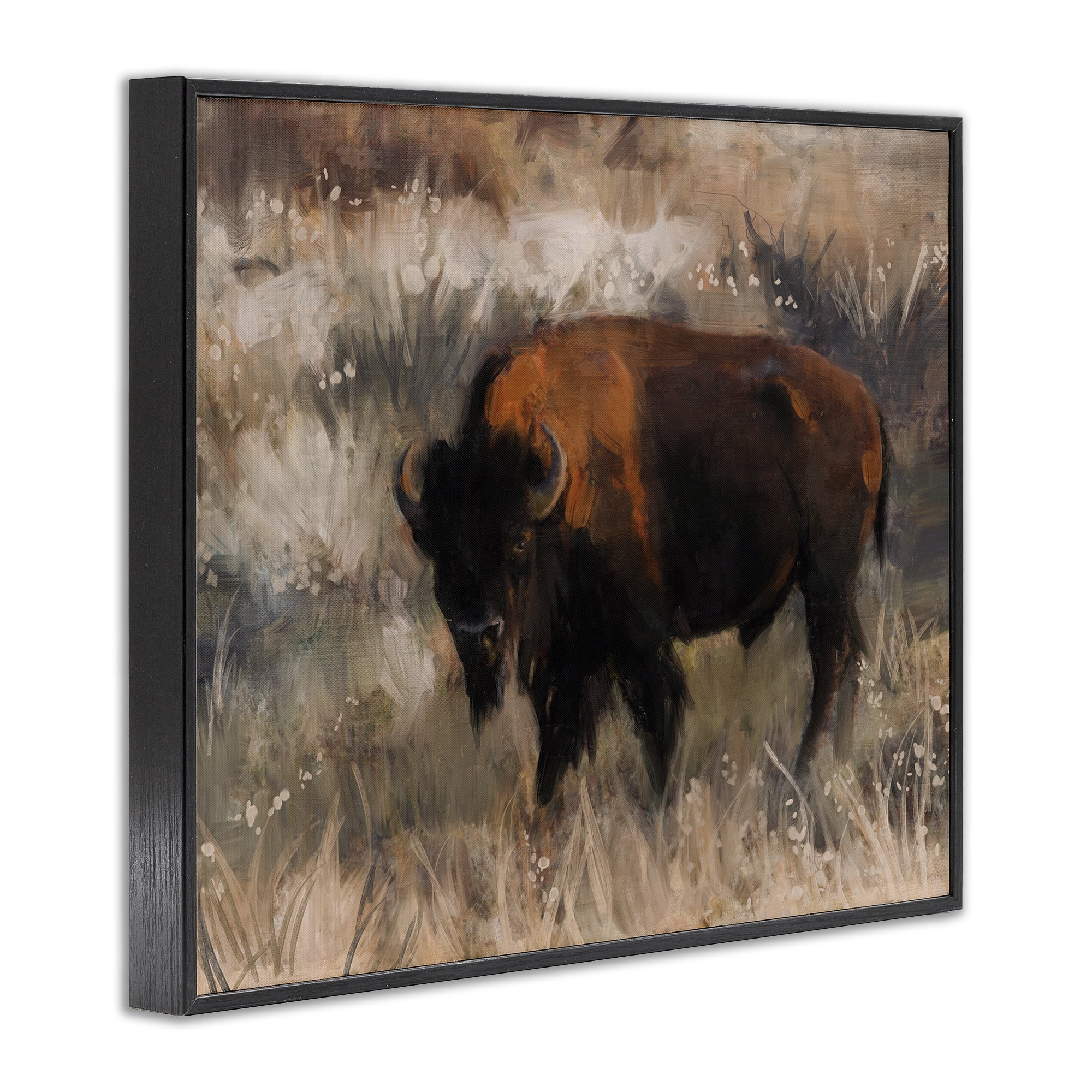 Stupell Industries Traditional Bison Range Animals & Insects Painting Black Framed Art Print Wall Art, 14 x 11
