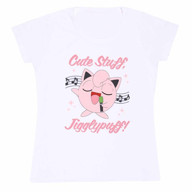 Pokemon - Camiseta Sing Along de Jigglypuff para Mujer (Blanco, Rosa)
