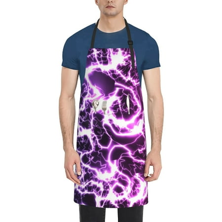 

Goofa Blue Lightning Printed Waterproof Apron 33 Chef Aprons for Men Heavy Duty Chemical Work Apron Adjustable Bib Apron
