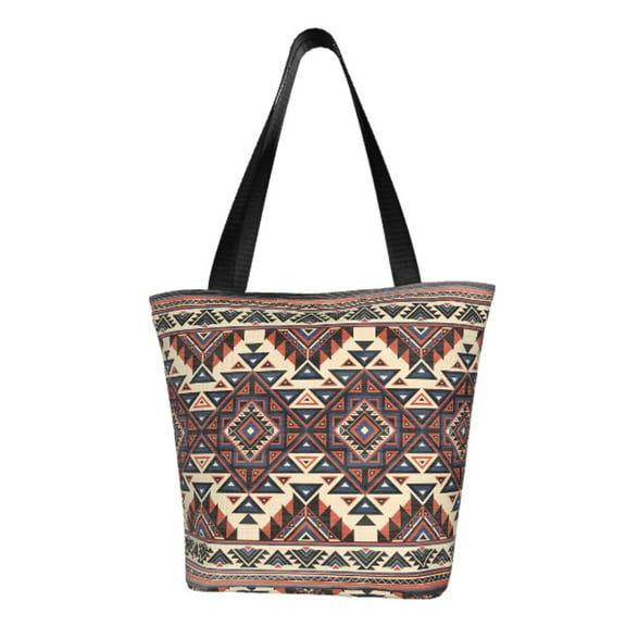 TEQUAN Reusable Shoulder Tote Bags, Aztec American Boho Tribal Prints Polyester Casual Shopping Grocery Bag for Women