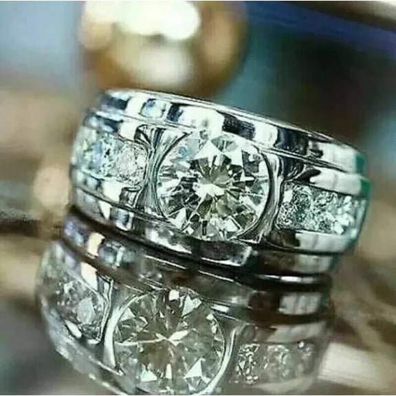 3Ct Round Cut Lab Created Diamond Men's Gorgeous Band Ring 14K White Gold Plated