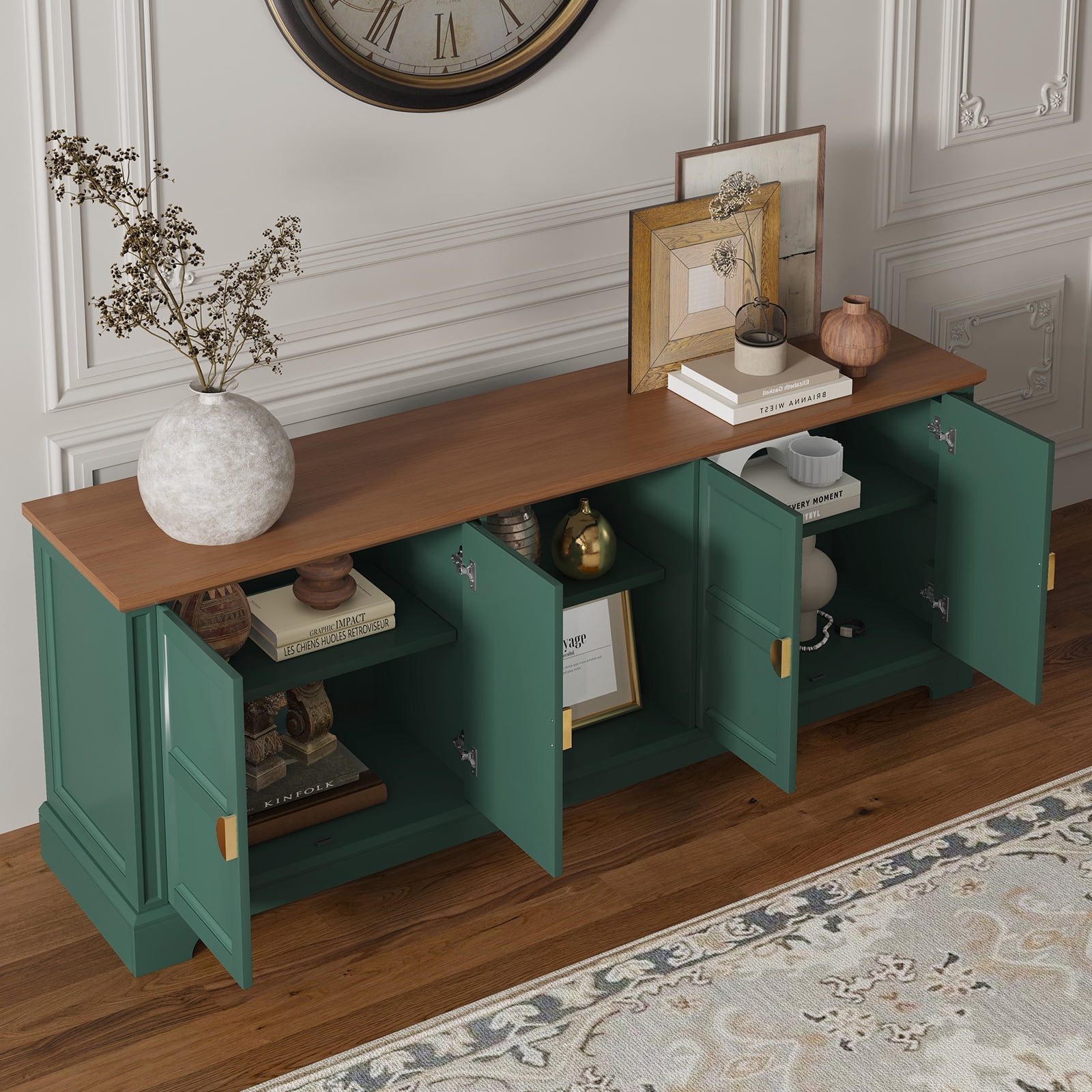 HLR Green 67" Modern Farmhouse TV Stand, Wood Entertainment Center for 75 In TV for Living Room