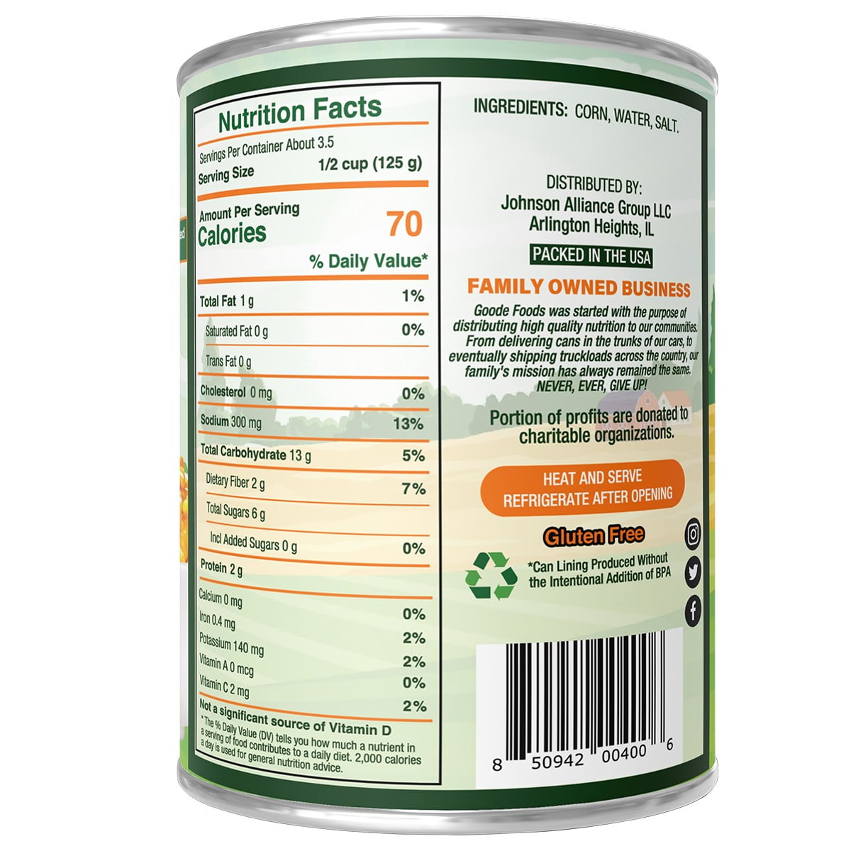 Goode Foods Family Owned All Natural Whole Kernel Golden Corn 15.25 oz Can