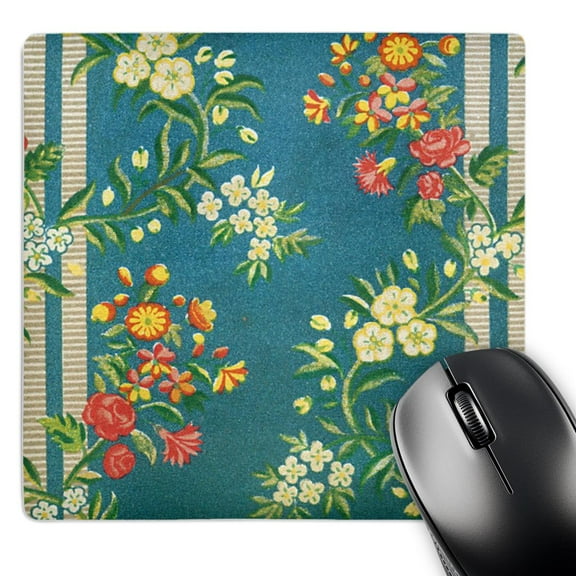 3dRose, Vintage Floral Patterns Stripes on Blue, MousePad