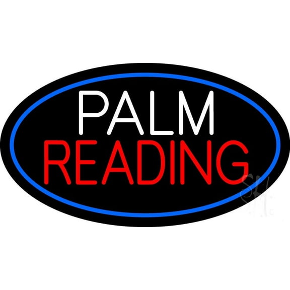 Palm Reading Blue Border LED Neon Sign 20" Tall x 37" Wide - inches Black Square Cut Acrylic Backing, with Dimmer - Bright and Premium built indoor LED Neon Sign for Storefront.