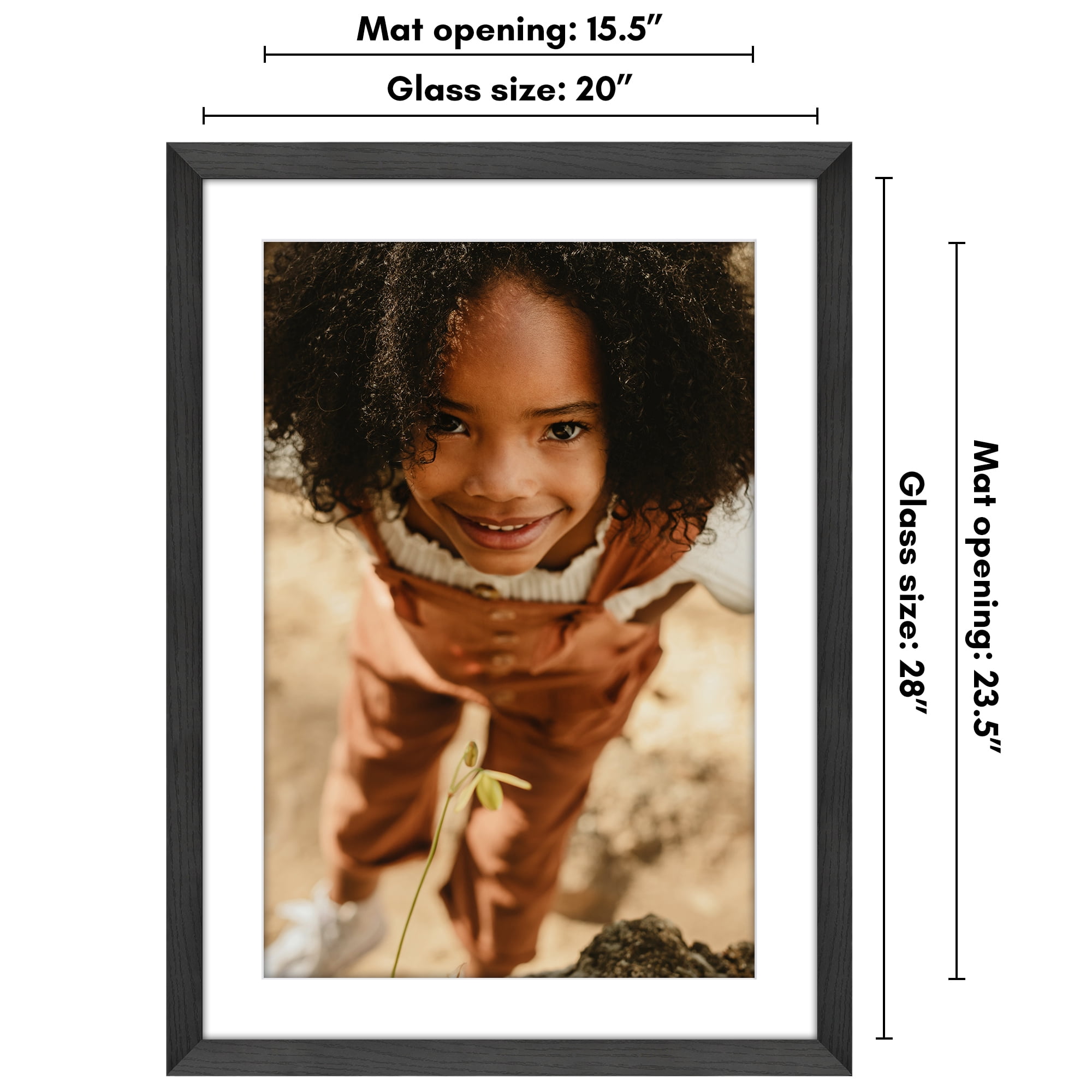 Americanflat 20x28 Picture Frame with Polished Plexiglass with 16x24 Mat Display Photo Hudson Wide - Black