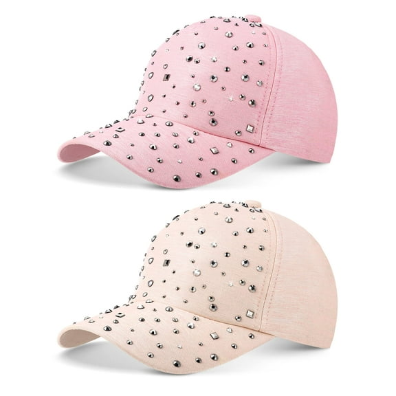 2 Pcs Adjustable Breathable Rhinestone Baseball Cap for Women Men Sequins Casual Sports Cap