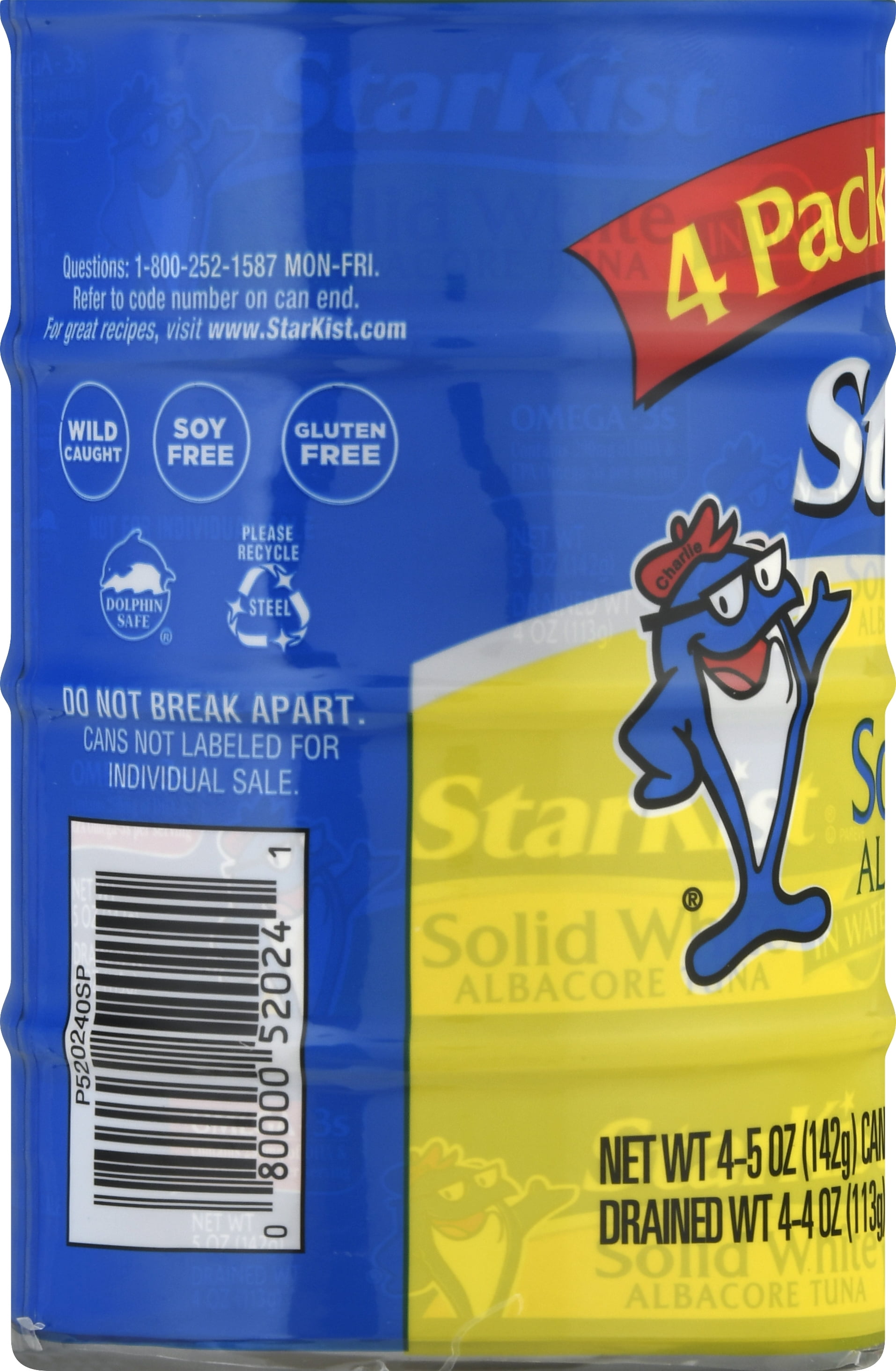 (3 pack) Starkist Solid White Albacore Tuna In Water 25% Less Sodium, Wild Caught, 26g Protein, 5 oz, 4 Cans