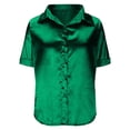 thumbnail image 4 of Alun Short Sleeve Shirts for Women Trendy Button down Collared Work Tops Dressy Business Casual Loose Fit Stain Blouse Pure Color Lightweight Breathable for Daily Wear Green S, 4 of 5