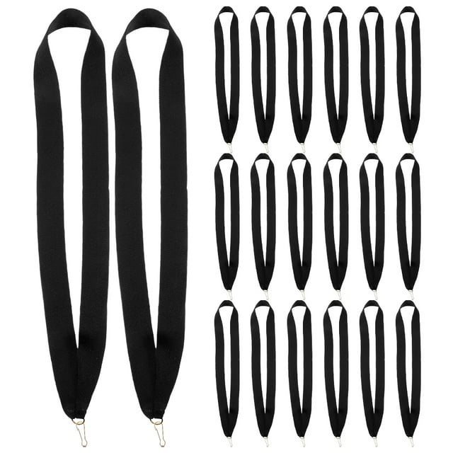 20 cordones para medallas deportivas, cintas resistentes con broches para el cuello, ideales para competiciones y eventos. Color negro.