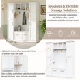 thumbnail image 4 of DRNANLIT Farmhouse Elegant Hall Tree with 4 Side Cabinets & Adjustable Shelves, All-in-One Mudroom Bench with Coat Rack & 5 Hooks, White, 4 of 9