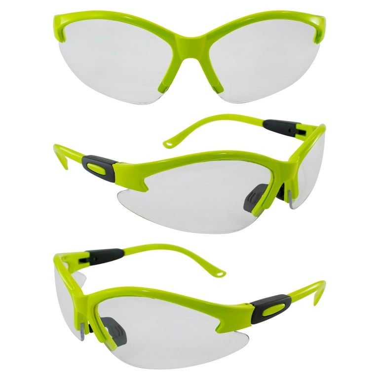 Moto Frames Cougar Neon Green Frame Safety Glasses Clear Moto Frames Cougar Neon Green Frame Safety Glasses Clear