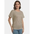 thumbnail image 2 of Womens Short Sleeve Boat Neck Side Shirring Dolman Drape Top, 2 of 6