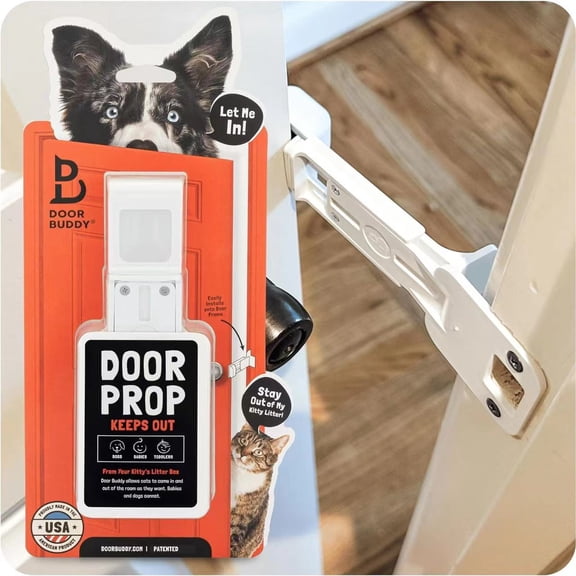 Cat Door Prop - Easy-to-Use Interior Door Latch for Pets | Dog-Proof Cat Feeding Station & Litter Box, Strong Portable Door Stopper (Pet Gate Alternative)