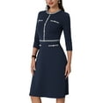 thumbnail image 4 of MODA NOVA Juniors A-Line Dress Contrast Color Tweed Trim Wear-to-Work Dress, 4 of 6